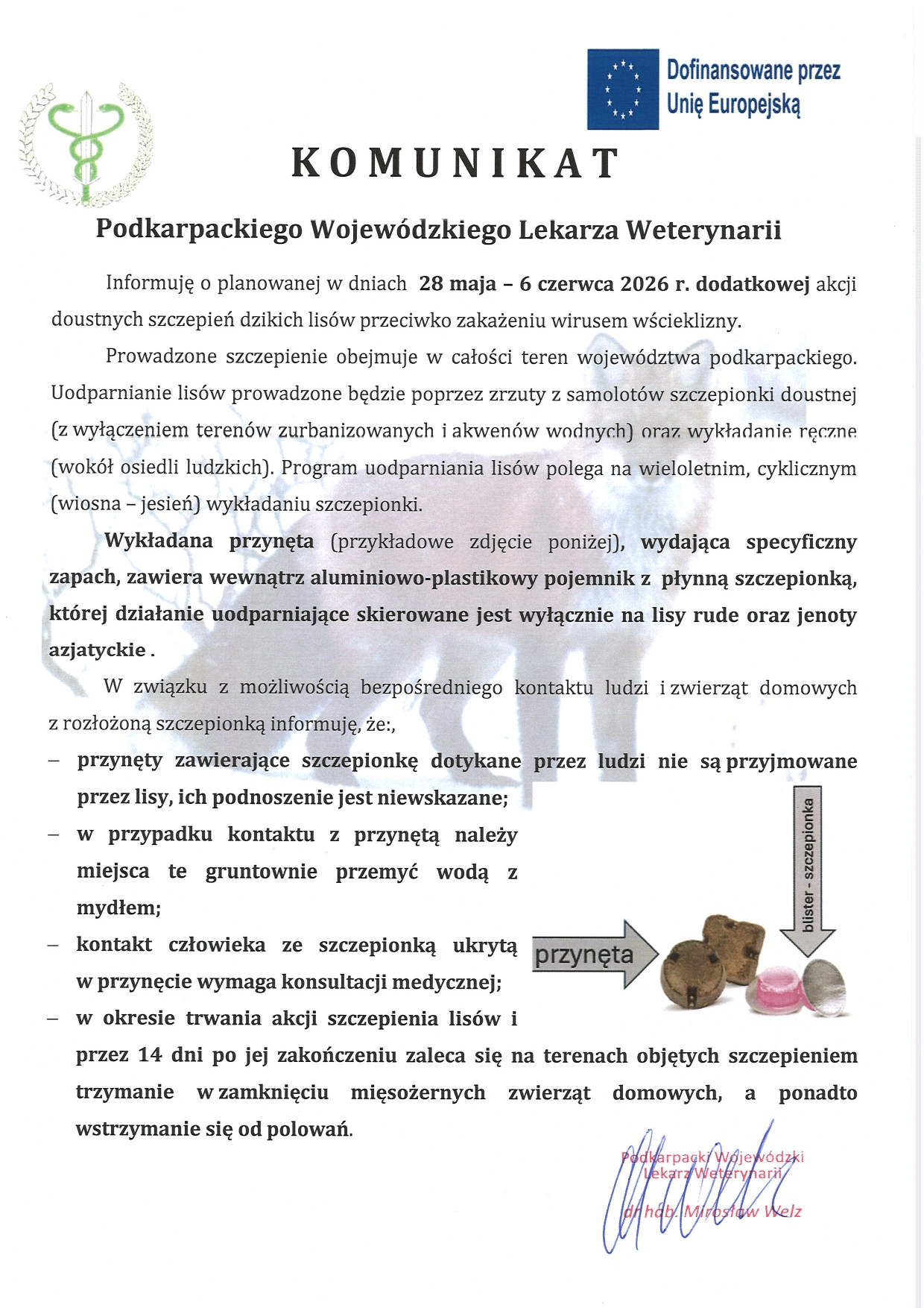 Dodatkowo akcja szczepień lisów 