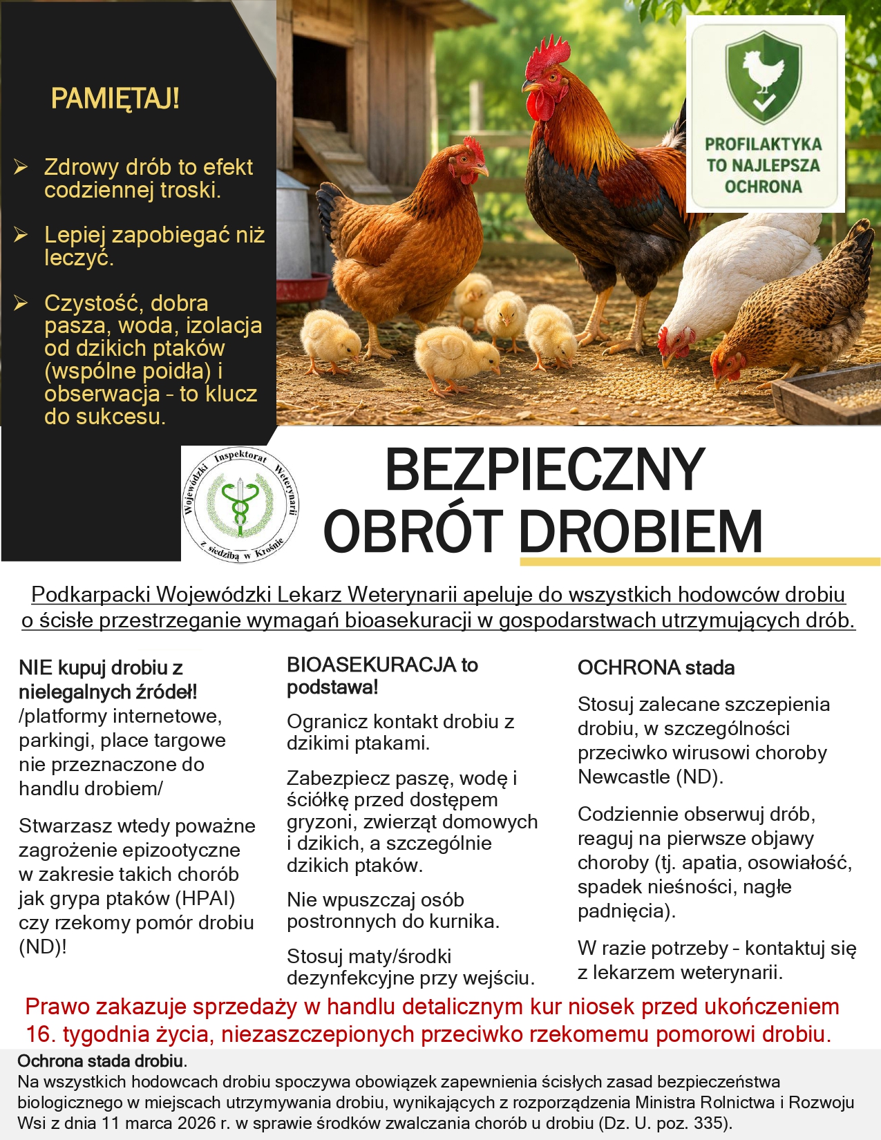 Komunikat Podkarpackiego Wojewódzkiego Lekarza Weterynarii dotyczący zasad bezpiecznego obrotu drobiem oraz ochrony stad drobiu przed chorobami zakaźnymi. 
