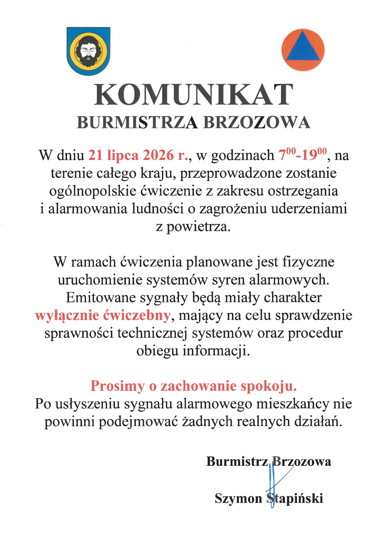 Komunikat Burmistrza Brzozowa 