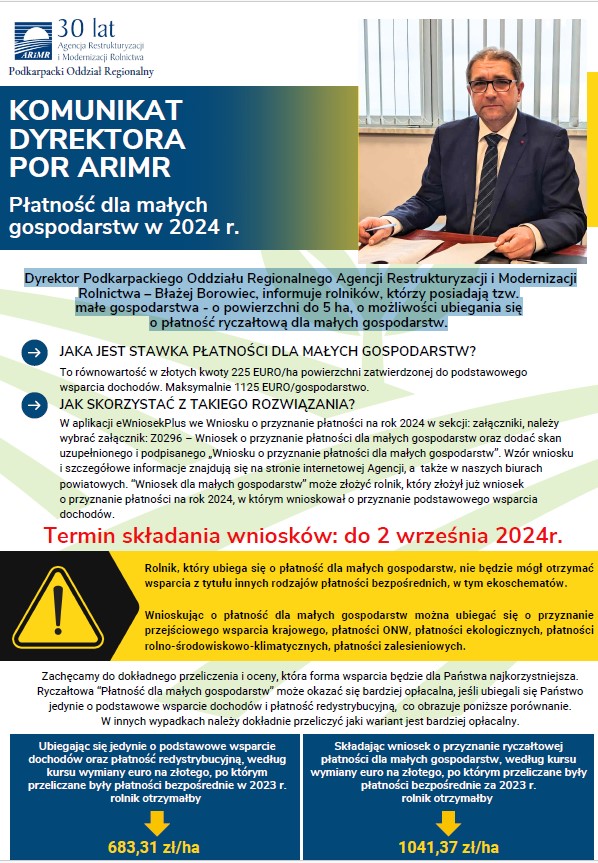 Komunikat w sprawie ubiegania się o płatność ryczałtową dla małych gospodarstw