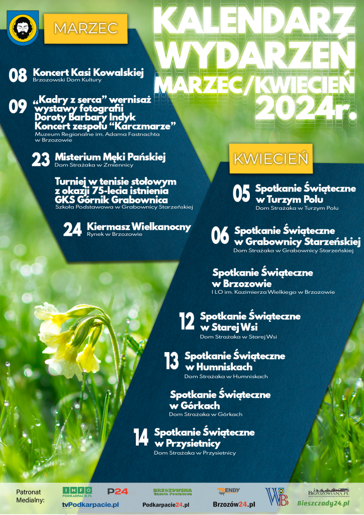 Kalendarz wydarzeń i imprez kulturalnych na marzec i pierwszą połową kwietnia w naszej gminie.