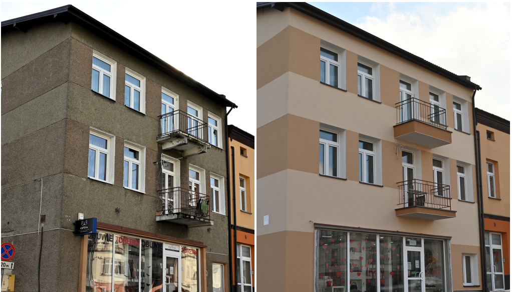 Odnowiony budynek wielorodzinny przy ul. Mickiewicza w Brzozowie.