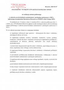 Ogłoszenie wyników otwartego konkursu ofert na realizację zadania publicznego w zakresie przeciwdziałania uzależnieniom i patologiom społecznym w 2025r.