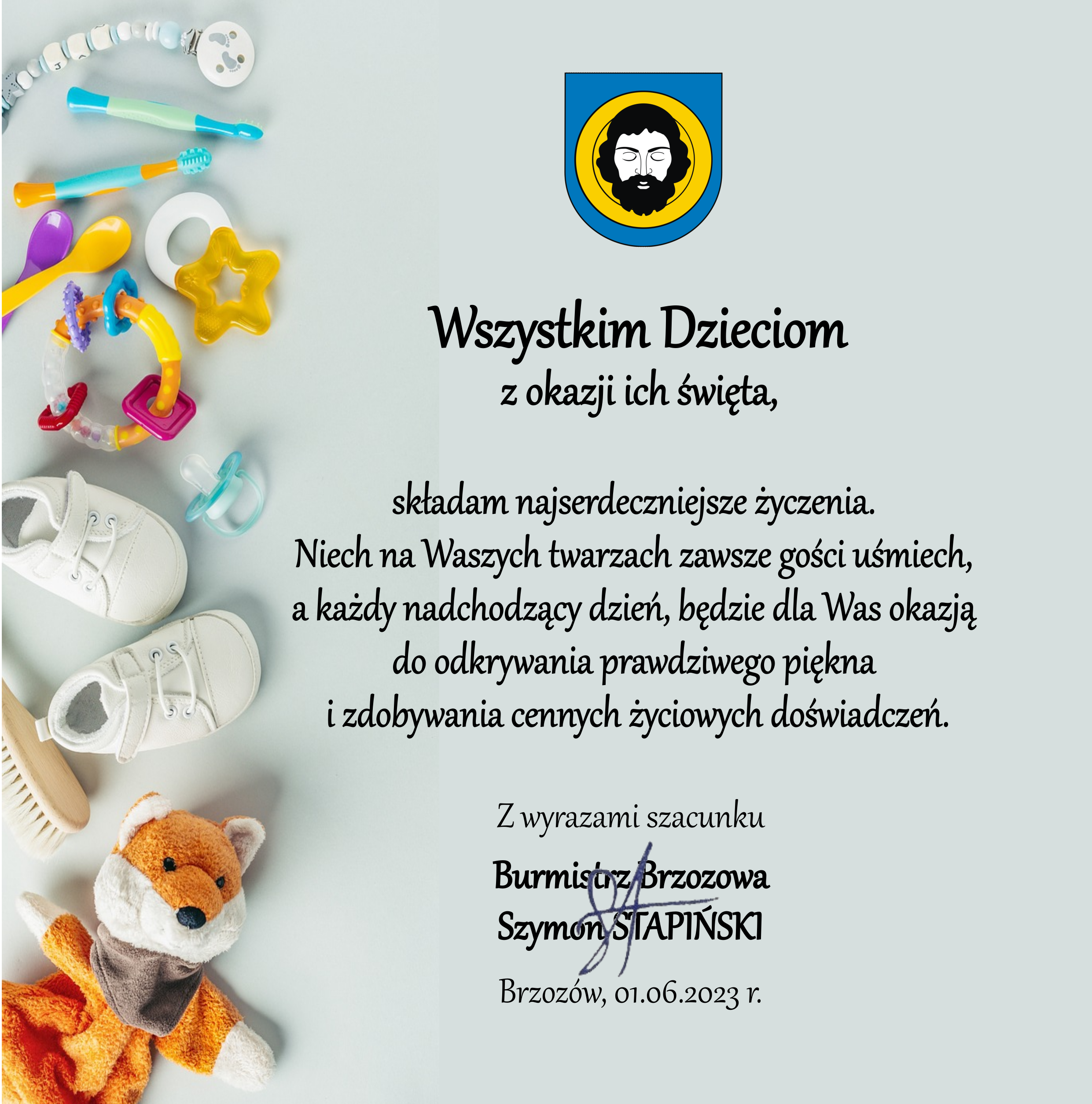 Życzenia Burmistrza Brzozowa z okazji Dnia Dziecka (01.06.2023)