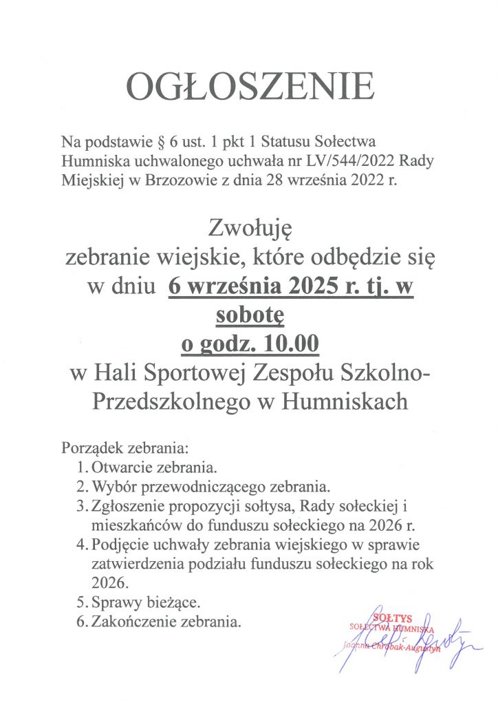 Ogłoszenie o zebraniu