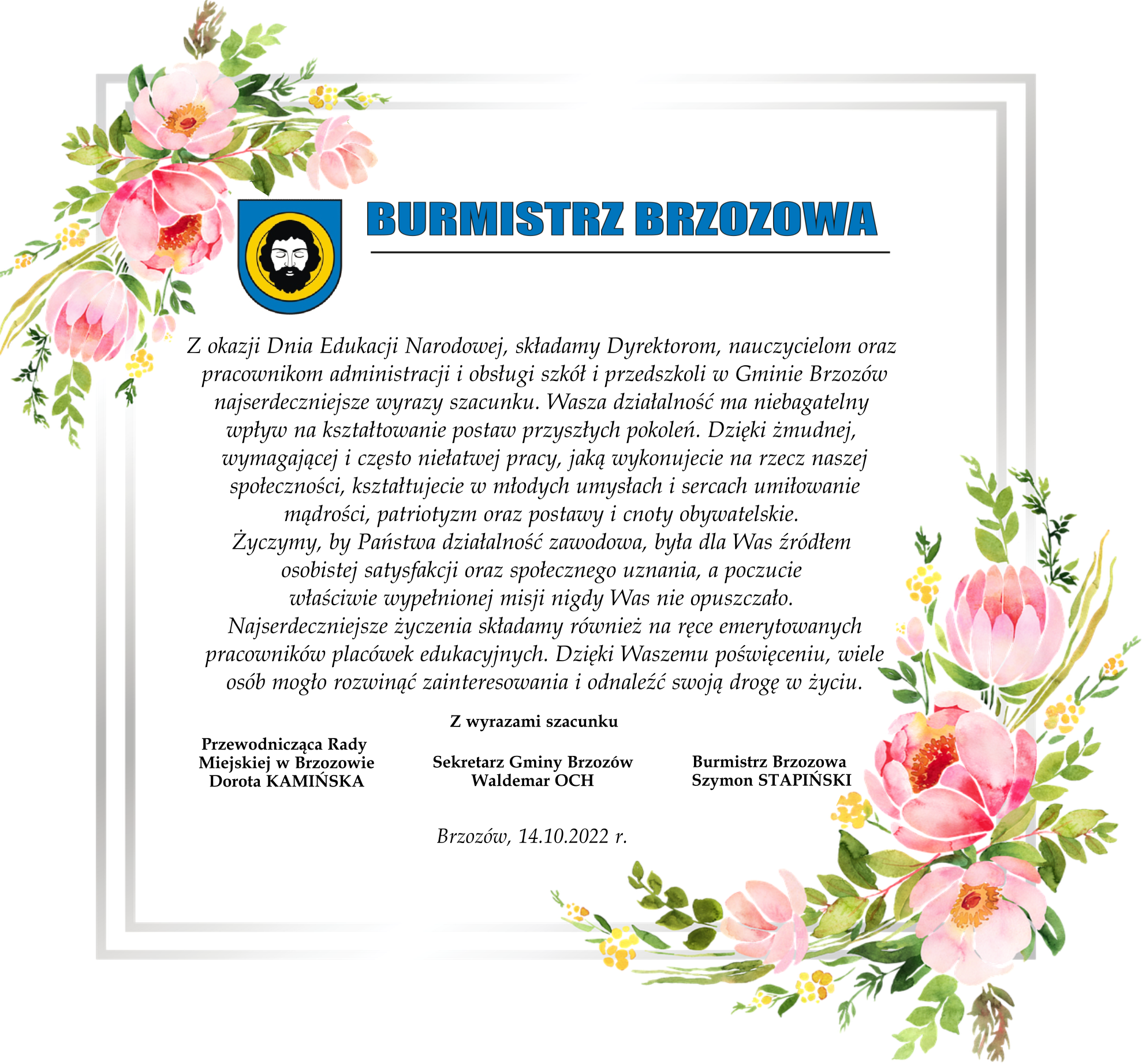 Życzenia z okazji Dnia Edukacji Narodowej