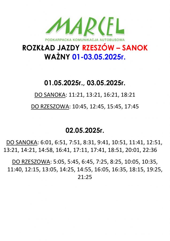 Rozkład jazdy busów Marcel w weekend majowy