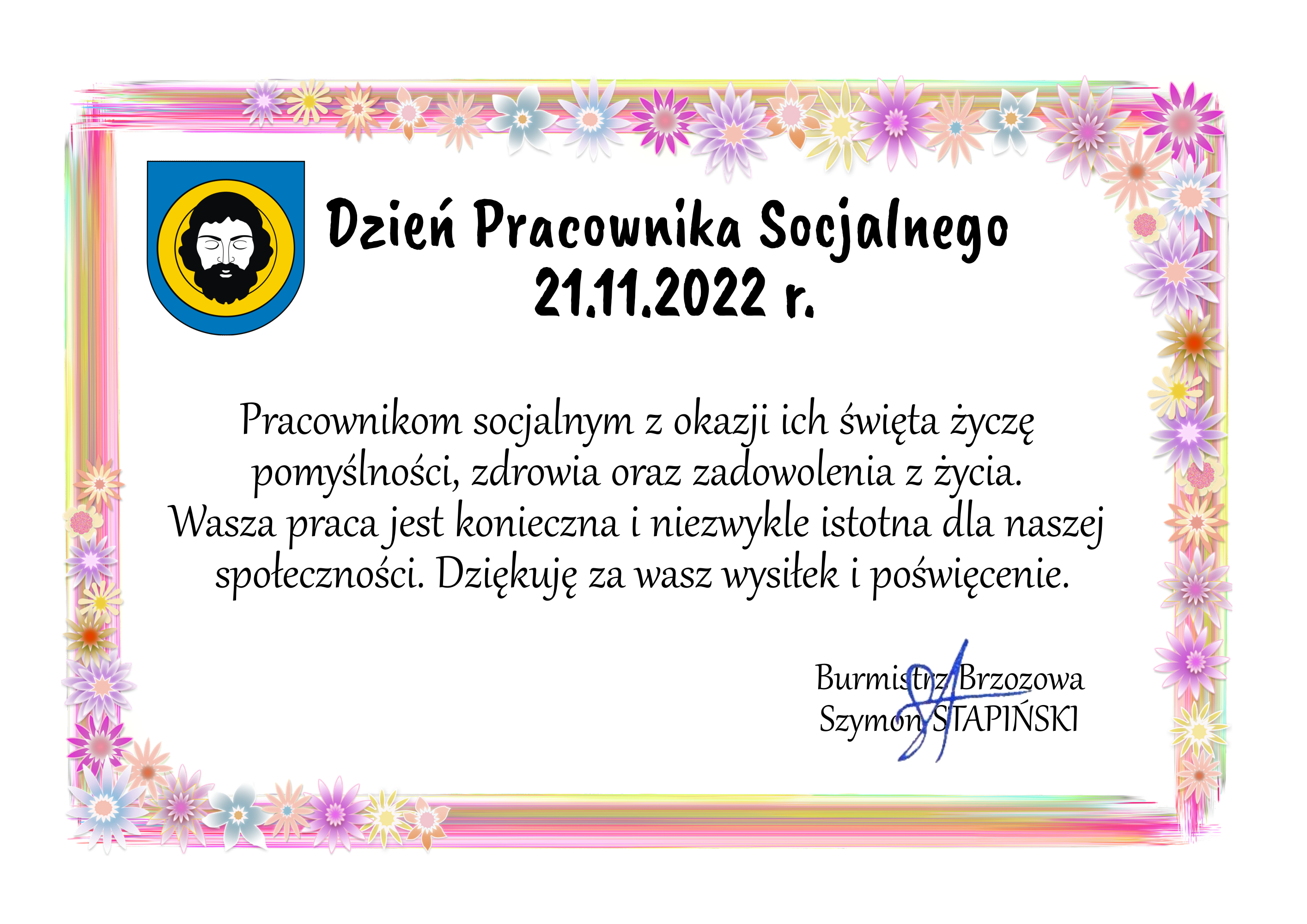 Życzenia z okazji Dnia Pracownika Socjalnego