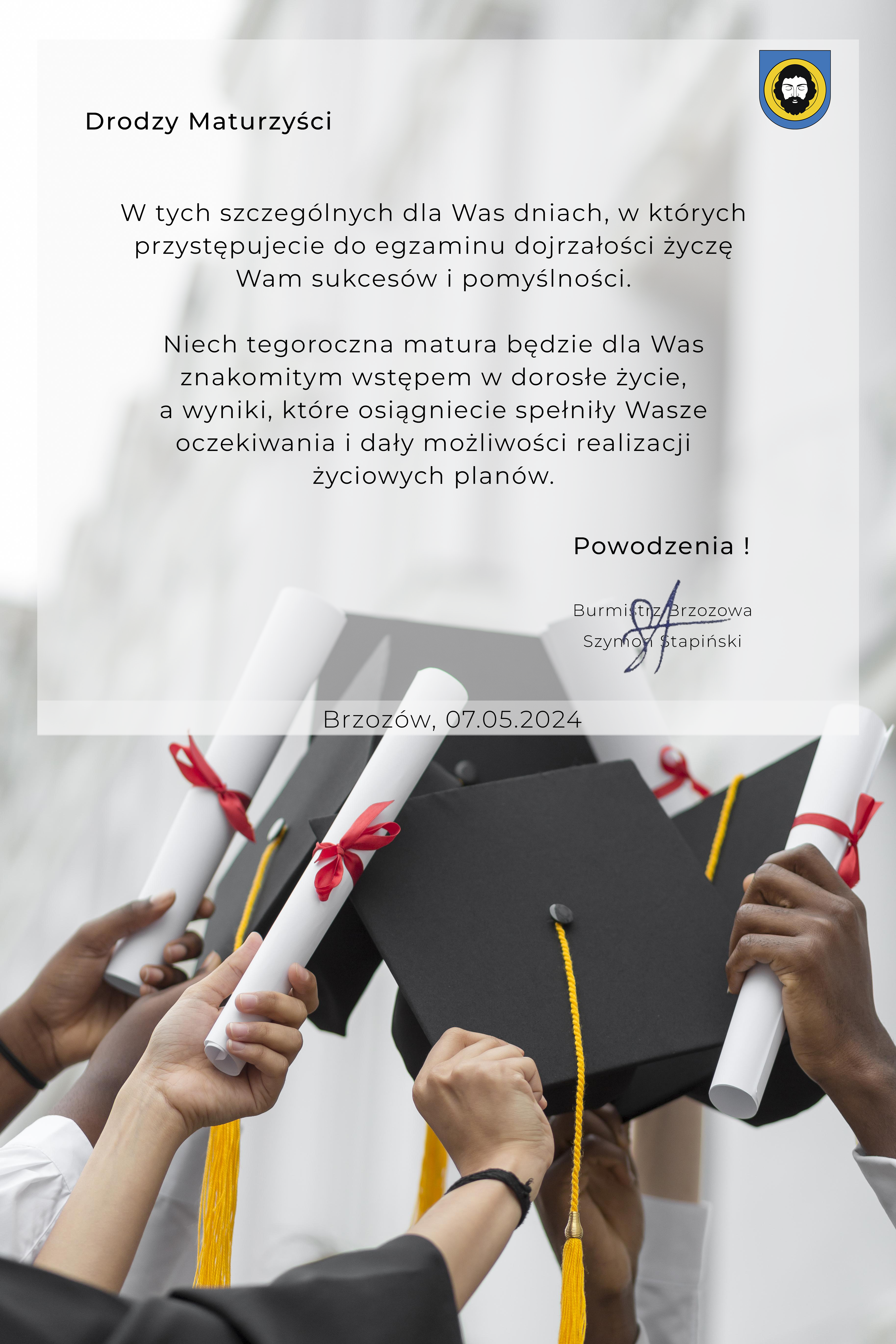 Życzenia dla maturzystów od Burmistrza Brzozowa