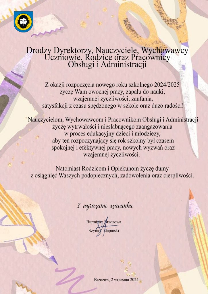 Życzenia Burmistrza Brzozowa z okazji rozpoczęcia nowego roku szkolnego