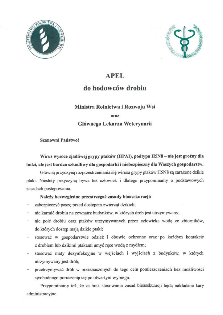 Apel do hodowców drobiu