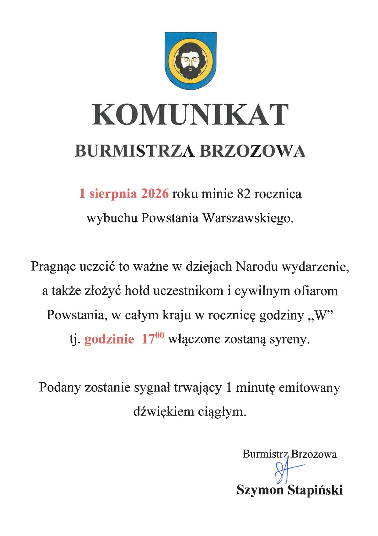 Komunikat Burmistrza Brzozowa 
