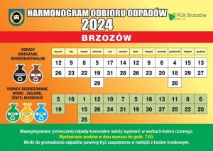Harmonogram odbioru odpadów komunalnych na 2024r.
