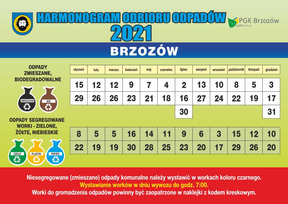 Harmonogram odbioru odpadów na 2021 rok!