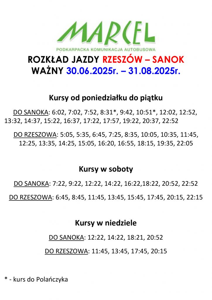 Rozkład jazdy busów Marcel na wakacje