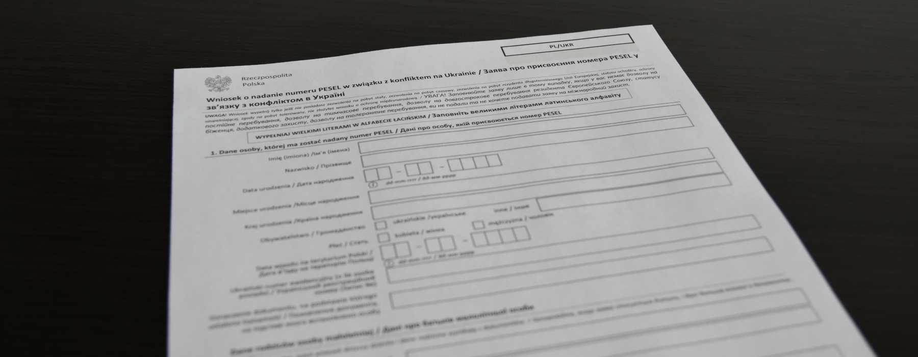 Wniosek o nadanie numeru PESEL w związku z wojną na Ukrainie